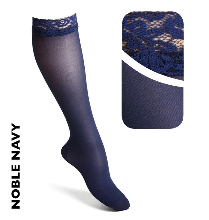 Støttestrømpe Navy - Kvinner med blondekant